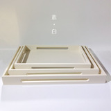 新中式软装饰品现代简约摆件家居样板房米白色木质漆器长方形托盘