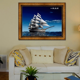 一帆风顺油画客厅中式沙发后背景墙装饰画海景挂画玄关装饰画风水