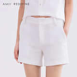 Amii Redefine2016夏新品肌理感棉麻直筒休闲大码短裤女61640883