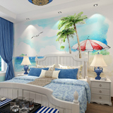 3D电视背景墙壁纸客厅简约玉树沙滩大海天空3d墙纸无纺布壁画墙布