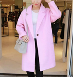 【Miss fox】韩国定制手工长款茧型长毛羊绒羊毛呢外套大衣女