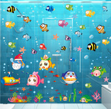 卡通鱼类贴画洗澡宝宝儿童卧室温馨可移除墙贴浴室卫生间防水墙纸