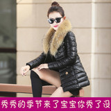 香港代购 2015冬季新款棉衣女中款貉子毛双排扣短款皮棉羽绒外套