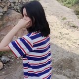 2016女装夏装新款韩版宽松简单蓝红白条纹情侣纯棉短T袖学生上衣