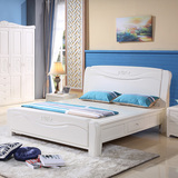 白色全实木床1.5/1.8米双人简约现代婚床中式橡木储物高箱床包邮