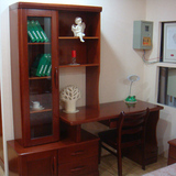 博森红橡木实木转角书桌简约现代台式电脑桌写字台书柜书架组合
