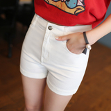 夏季韩版新款白色高腰高弹力修身显瘦牛仔短裤女卷边紧身热裤女装