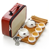 旅行茶具套装户外旅游便捷式快客杯一壶四杯汝窑办公室茶壶竹茶盘