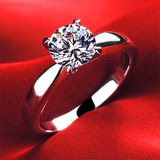 正品克拉莫桑钻石戒指女 纯银饰镀白金钻戒 结婚订婚圆形生日礼物