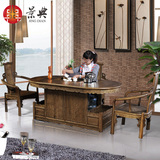 新款红木茶桌 鸡翅木家具 实木腰形茶桌茶艺桌功夫茶台茶桌椅组合