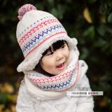 秋冬儿童针织保暖帽子E.mirreh女童宝宝纯棉加厚羊羔绒护耳帽套脖