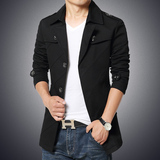 春季男士休闲衣服风衣男青年外衣开衫中长款韩版修身纯色大衣外套
