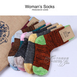 韩国进口袜子女士中筒袜 冬季加厚毛线袜糖果色针织保暖棉堆堆袜