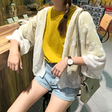 夏季女装韩版小清新花朵七分袖短款防晒衣雪纺衫薄款上衣外套开衫