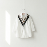 2016春款韩范长袖白衬衫中长款女童韩国学院风儿童衬衣