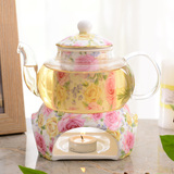 欧式陶瓷玻璃花茶壶茶具煮水加热果茶壶耐热泡花茶套装底座蜡烛