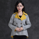 偶色双面羊绒大衣2015春季新款女纯手工缝制韩版修身毛尼短款外套