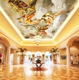 酒店KTV酒吧3d立体欧式天顶宫廷油画 天花板吊顶壁纸大型壁画墙纸