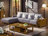 新艺家具现代中式实木沙发转角柚木色沙发布艺沙发贵妃带储物柜