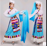 高档藏族舞蹈演出服装女水袖渐变色藏族服饰天路藏族舞蹈表演服女