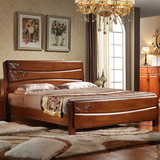 简约现代全实木床纯橡木床双人木头床1.5/1.8米 原木中式大床床架