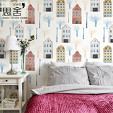 思舍创意手绘房屋壁纸客厅卧室个性定制背景墙纸北欧大型无缝壁画