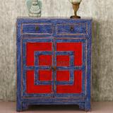 新中式榫卯实木复古做旧彩漆床头柜边柜储物柜玄关柜古典漆器家具