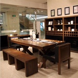 美式loft高档全实木餐桌会议桌办公桌家用餐桌椅长方形餐桌椅组合