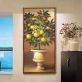 金橘发财树玄关画走廊过道挂画竖版单幅客厅装饰画欧式有框壁画