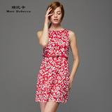 瑞比卡品牌2016春夏季新款欧美高端修身印花连衣裙无袖背心裙短裙