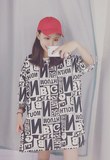 2016夏韩版字母涂鸦大码宽松中长款短袖T恤女原宿bf风半袖体恤潮