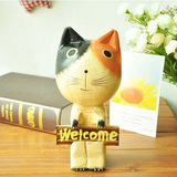 zakka杂货 创意精品木雕猫摆件 家居装饰礼品手工木质工艺品批发