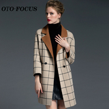 OTO·FOCUS毛呢大衣女中长款宽松高端西装领长袖修身双面羊绒外套