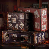 复古邮票手提箱木箱子旅行箱橱窗陈列拍摄电影道具木质装饰品摆件