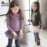 韩国童装女童高领加绒打底衣冬季新款纯色宝宝上衣儿童t恤打底衫