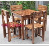 特价户外实木桌椅组合碳化防腐木休闲阳台庭院餐厅快餐方桌靠背椅