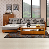 水曲柳实木沙发单双三人贵妃布艺沙发组合可拆洗现代简约中式客厅