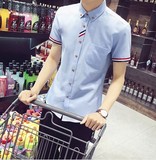 NXVC夏季短袖衬衫男青少年韩版修身衬衣休闲衣服青年纯色学生英伦
