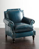 北欧宜家地中海蓝色单人皮艺沙发 客厅现代简约休闲小沙发 老虎椅