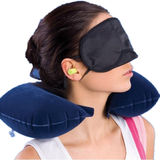 旅游三宝旅行三件套(充气枕+遮避光眼罩+防噪音耳塞)藏青色 粉色