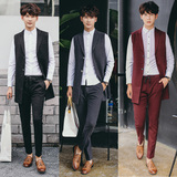 夏季韩版男士中长款修身马甲套装潮夜店青年发型师拼接马甲两件套