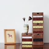 zakka创意家居复古杂货抽屉式桌面杂物品收纳柜木柜实木木盒木质