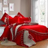 全棉婚庆四件套纯棉 结婚床上用品双人2.0m床笠式 床单四件套大红