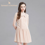 bread n butter夏季女装裙子单排扣纯色高腰单件娃娃领短袖连衣裙
