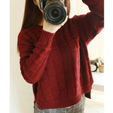 秋冬季新款韩版宽松大码女装学生加厚短款套头毛衣外套打底针织衫
