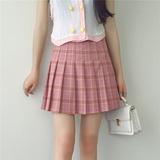 夏季新款韩版女装学院分高腰修身百褶短裙减龄格子显瘦半身裙Q811