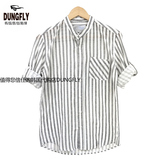 Dungfly 韩国男装代购夏季新款韩版竖条纹爆款舒适休闲七分袖衬衫