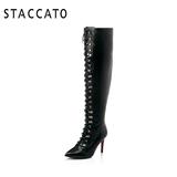 STACCATO/思加图冬季专柜同款长靴女靴系带细高跟长靴女9XI07DC5