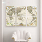 世界地图复古美式装饰画现代简约客挂画厅卧室办公室无框组合壁画