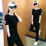 蘑菇街女装潮2016夏季新款韩版学生短袖t恤圆领休闲短袖运动套装